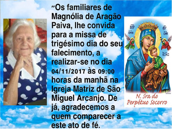 Convite de missa do trigésimo dia do falecimento de Dona Magnólia