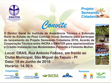 Projeto Semeando Cidadania será lançado em São Miguel do Tapuio