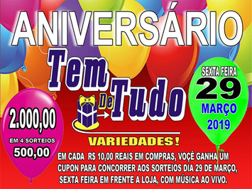 Tem de Tudo Variedades realiza nesta sexta, o sorteio de 2 mil reais