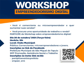 São Miguel do Tapuio terá Workshop sobre Empreendedorismo Digital