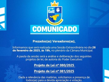Câmara Municipal de São M. do Tapuio realizará Sessão Extraordinária em 26 de fevereiro