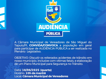 Câmara Municipal de SMT realizará Audiência Pública para discutir segurança no trânsito